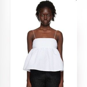 CECILIE BAHNSEN White Textured Strappy Tie Back Pleated blouse NWOT
